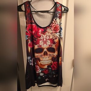 Vibrant Floral Skull Mini Dress